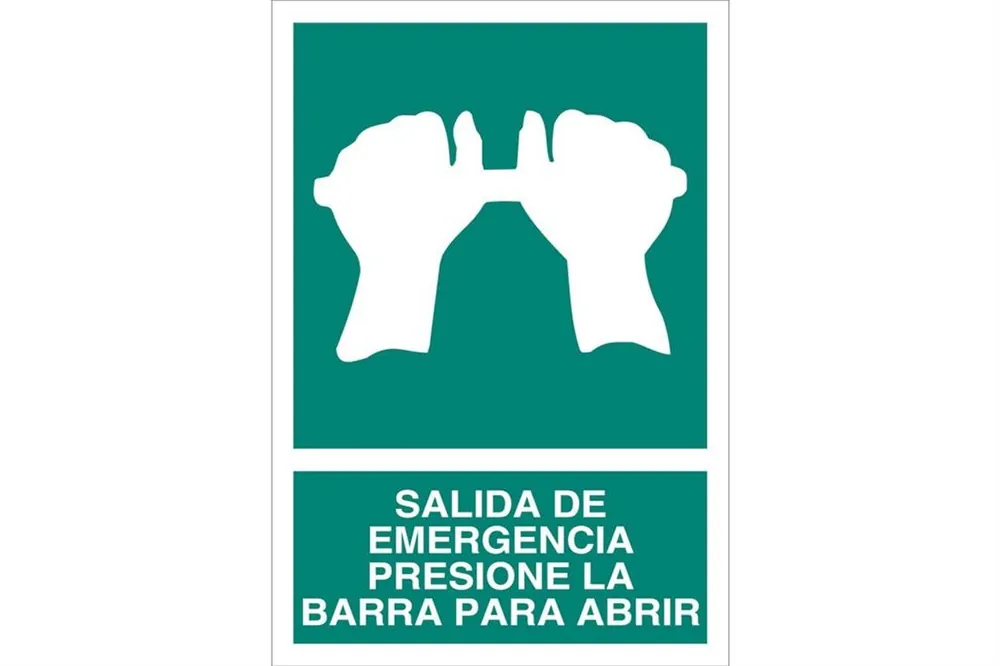 Exclusivo SEÑAL LUMINISCENTE 297X210mm. Salida de Emergencia Presione la Barra para Abrir