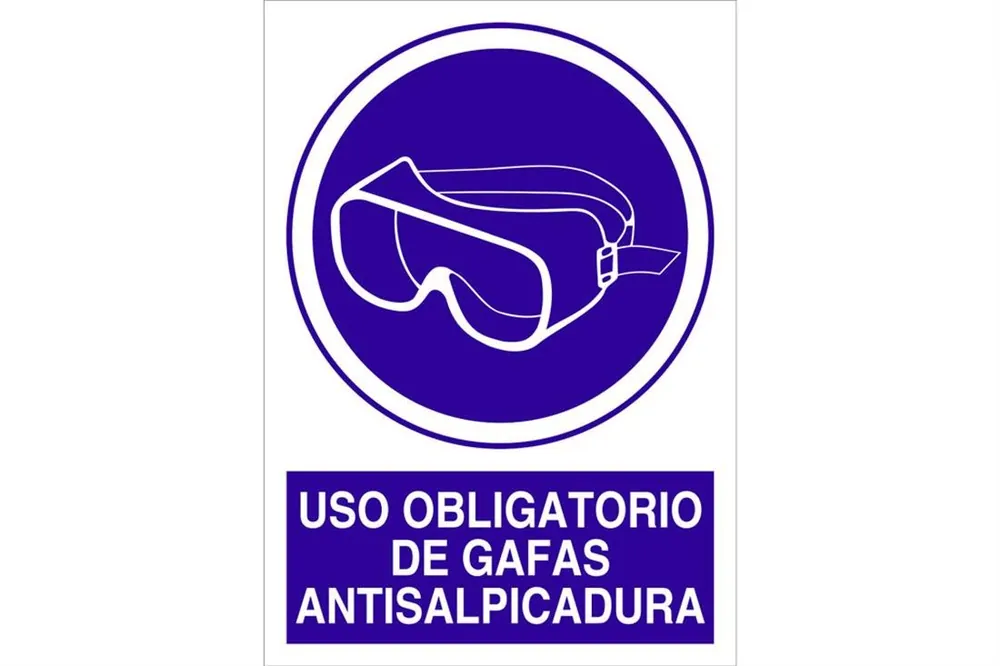 SEÑAL POLIESTIRENO 1,5mm 420X297 Uso obligatorio de gafas antisalpicadura Imprescindible (Must-Have)