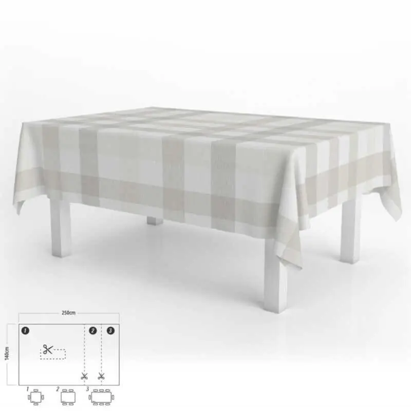 Premium Mantel Hule Rectangular Cuadros Beige Impermeable Antimanchas PVC 140x250 cm. Recortable Uso Interior y Exterior