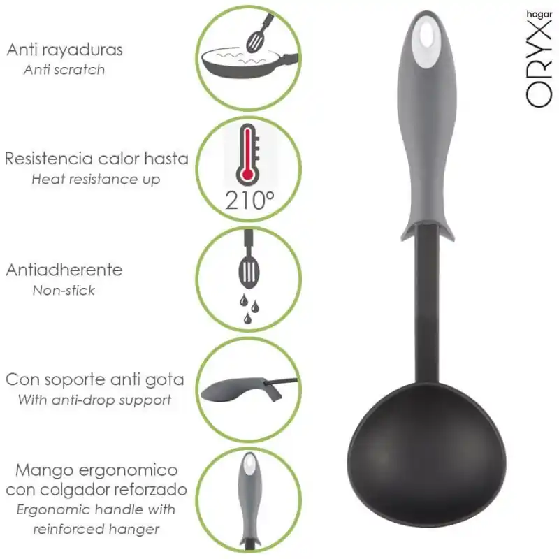 Barato Cucharon Servir Cocina Nylon Con Mango Antigotas Engomado 32 x 9,8 cm.