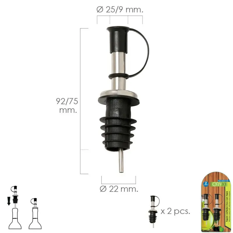 Máxima Calidad Tapon Vertedor Inoxidable Con Tapadera (2 Unidades)